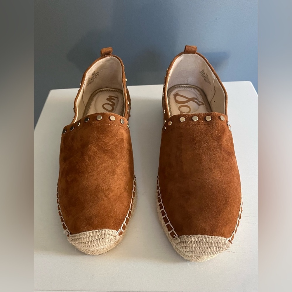 Sam Edelman Koda Suede Slip On Espadrilles/Shoes Cognac Studded women’s Sz 8.5M